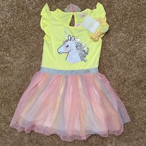Little girls Unicorn tutu dress with matching scrunchy size 6